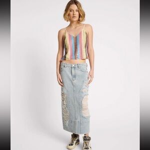 One Teaspoon women's  Cassidy  Mid Waist Distressed‎ Long  Denim Skirt Size 25